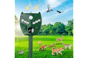 AMSQTO Upgraded Solar Ultrasonic Animal Repeller, 2024 Cat Dog Repellent Outdoor,Waterproof Deer Repeller Squirrel for Raccoon, Skunk, Rabbit, Fox, Bird with Motion Detection and 6 LED Flashing Light-X4