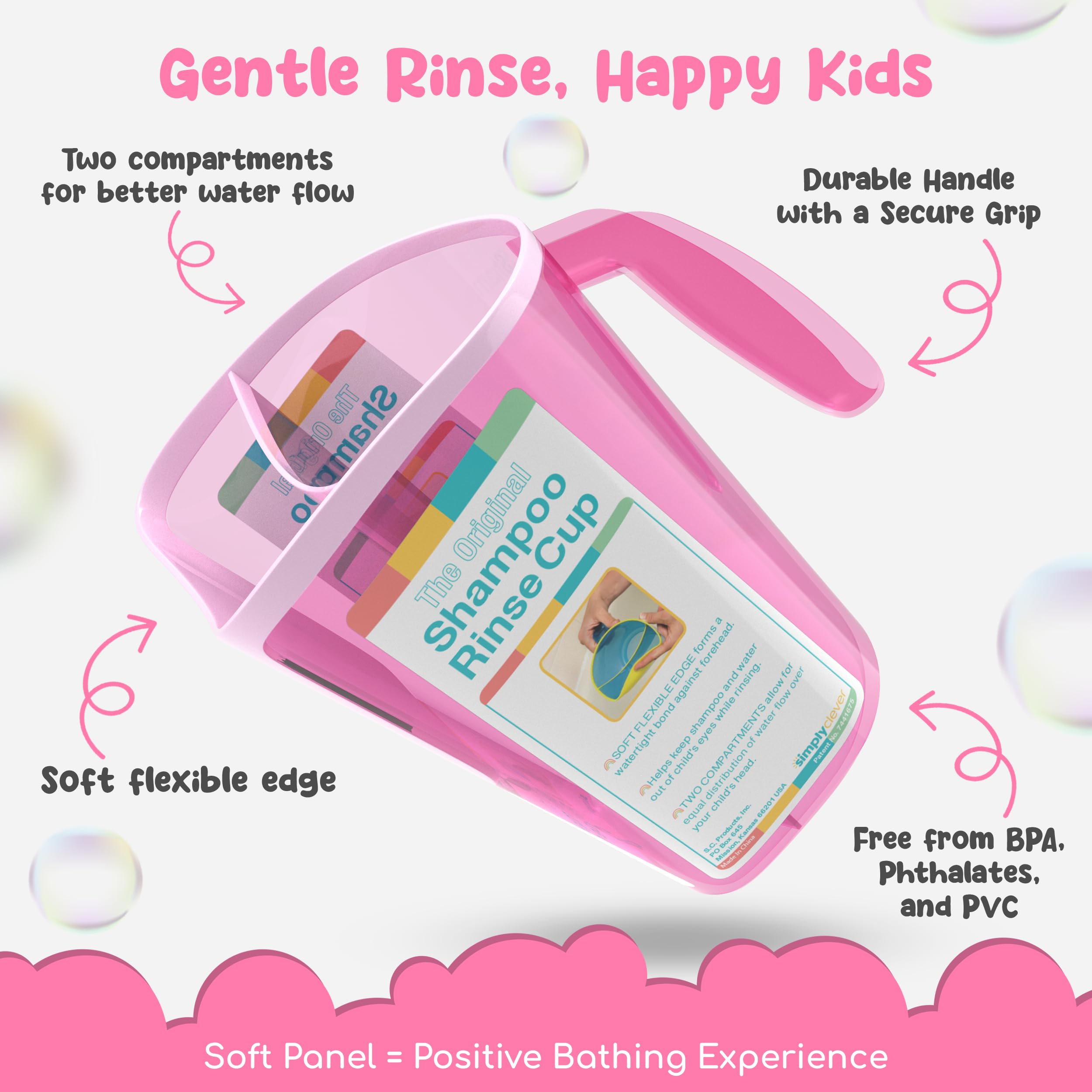 Tear-Free Bathing Experience with Rinse Cup - Soft Flexible Edge, Comfortable Handling & 40 Oz Capacity