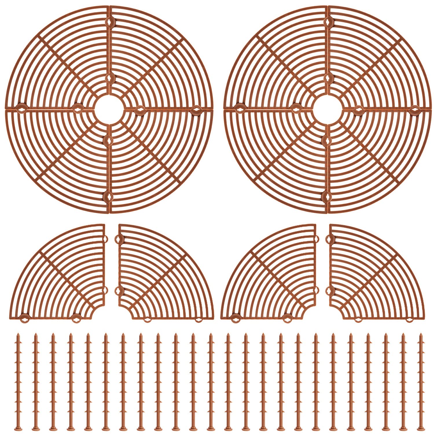 LUTER 3 Pack Plant Pot Cover, 11.8'' Cuttable Plant Pot Grid with Center Cutout and Stakes, Plastic Indoor Plant Pot Protector Flower Pot Cover Plant Pot Soil Cover, Cat Digging Stopper (Brown)