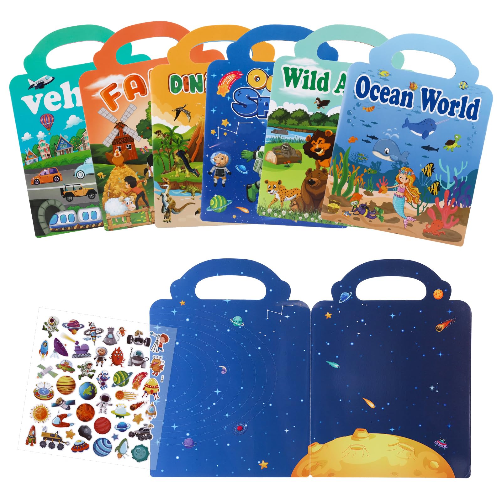 GSrenyu 6 Pack Reusable Sticker Book for Kids, 3D Puffy Stickers for Kids Educational Sensory Learning Travel Toy Ideal Present for Boys Girls — image 1