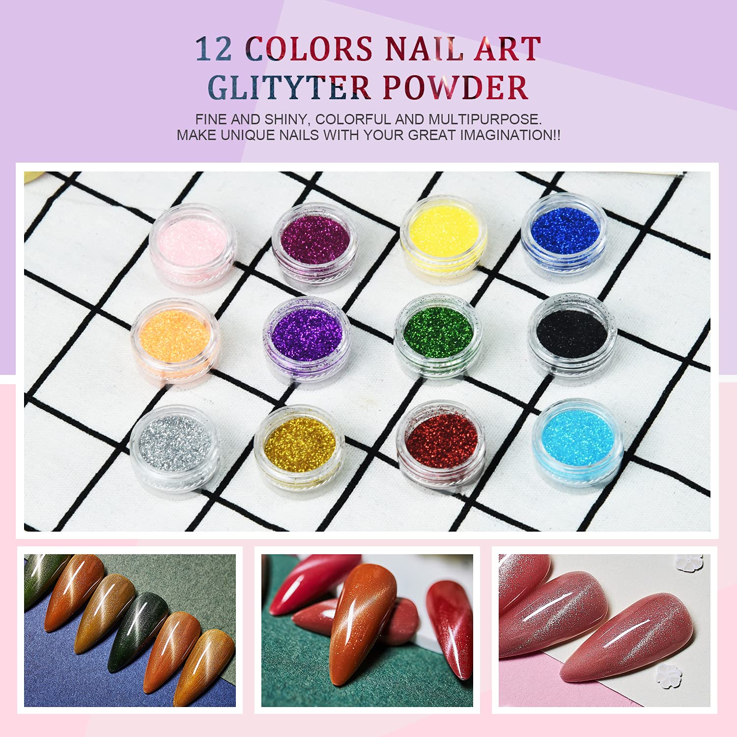 MENOLY Nail Art Supplies, 12 in 1 Nail Art Kit with Nail Tranfer Stickers Nail Brushes Nail Dotting Pens Round Shell Stickers Glitter Powder Nail sequins Nail Rhinestones, Nail DIY Design for Girls : Beauty