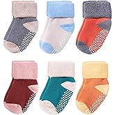 VWU Baby Toddler Kids Ankle Crew Socks with Grips Unisex Warm Thick Cotton Winter Socks 0-10 Years 6/8 Pack