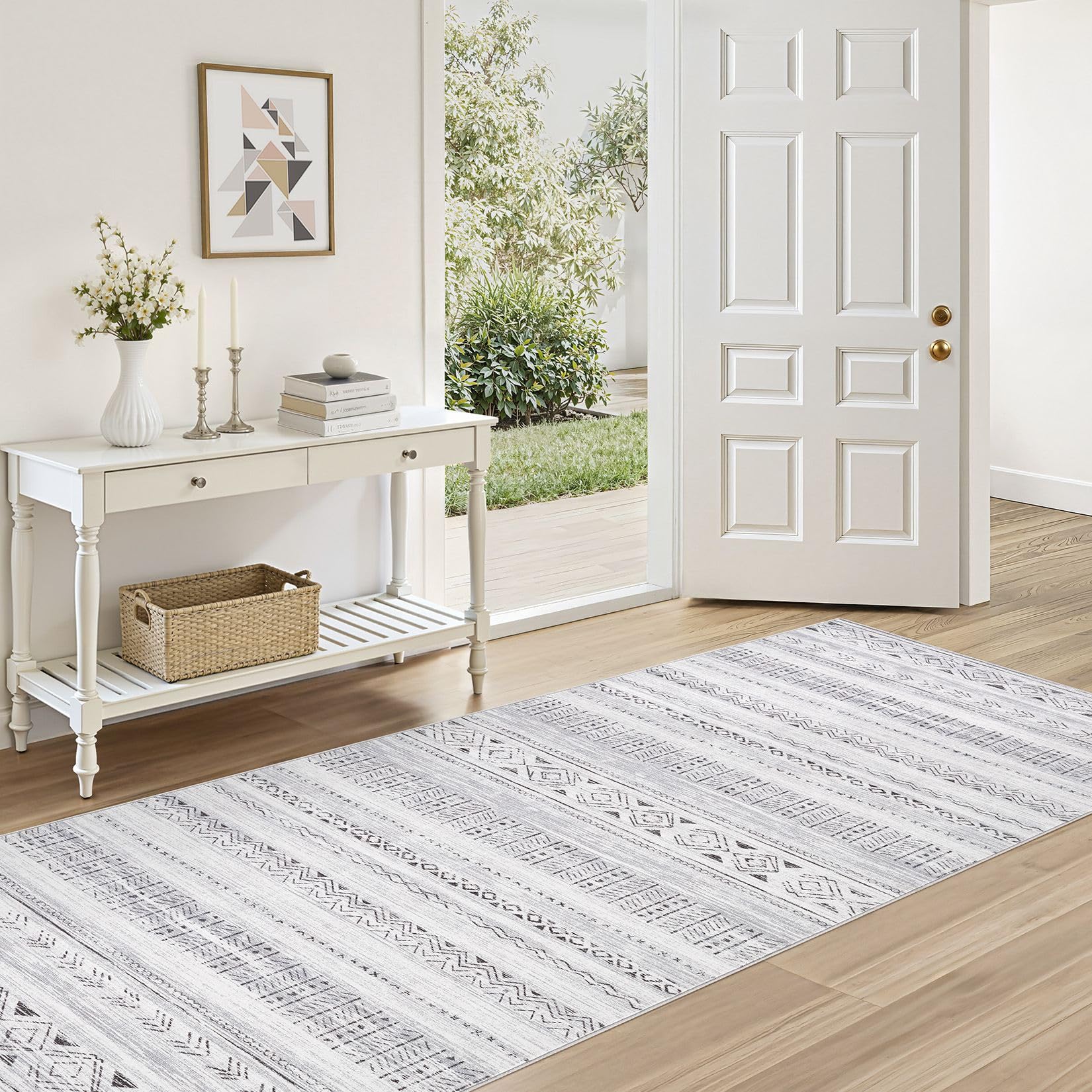 cotiled Area Rugs for Living Room Washable Living Room Rug Soft Neutral Indoor Floor Carpet Non-Slip Stain Resistant Modern Boho Rugs for Bedroom Dining Room Kids Room Nursery Office Home Dark Grey Image