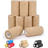 AZEN 9 Pack Self Adhesive Bandage Wrap, 4" X 5 Yards Elastic Cohesive Bandage Wrap, Skin Color Athletic Tape, Ankle Tape, Tattoo Grip Tape Wrap, Vet Wrap