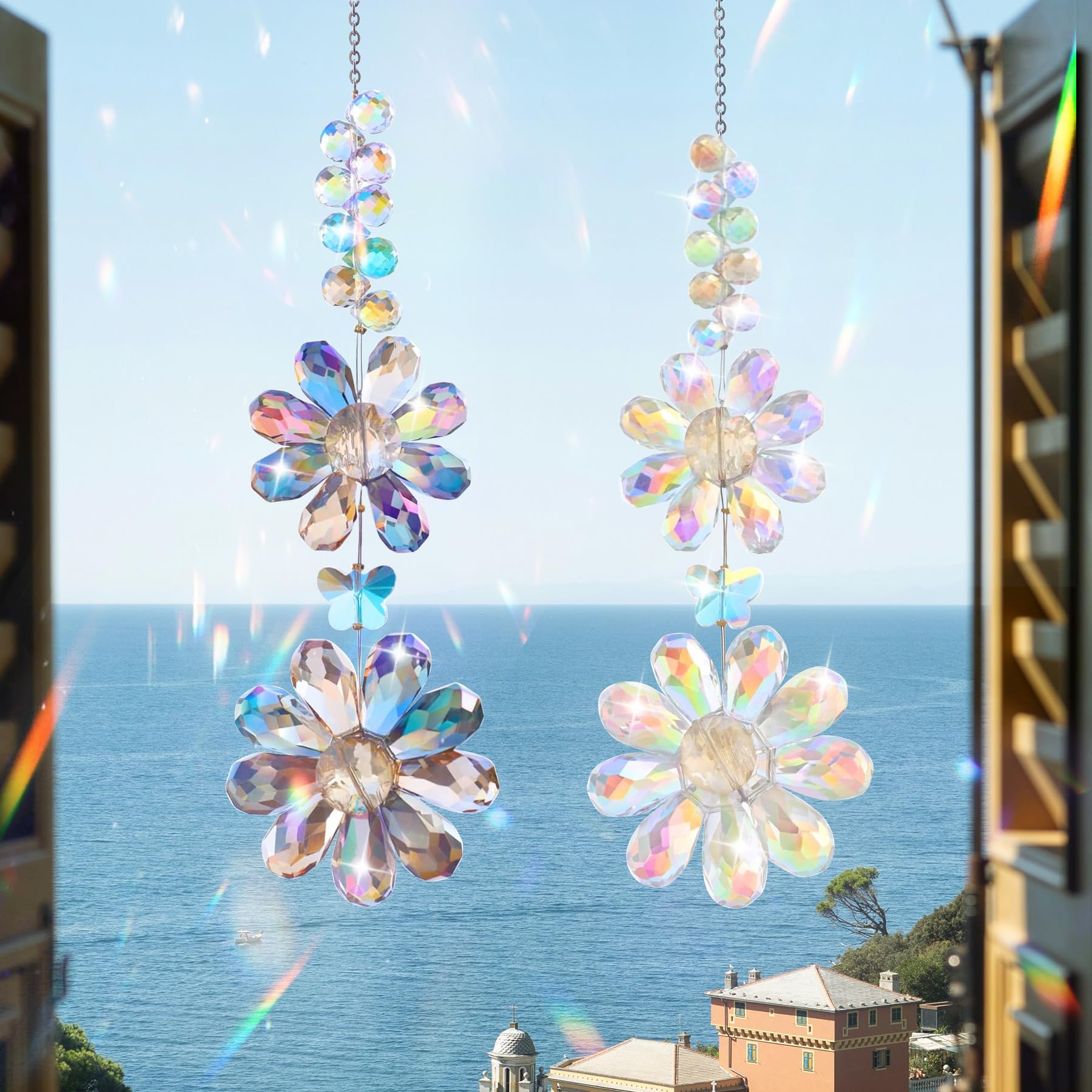 YeahBoom Sun Catcher Crystal Window, Pack of 2 Sun Beads Pendant Decoration, Hanging Window Decoration, Crystal Suncatcher, Rainbow Suncatcher Crystal, Rainbow Crystal Pendant, Home Garden Decoration