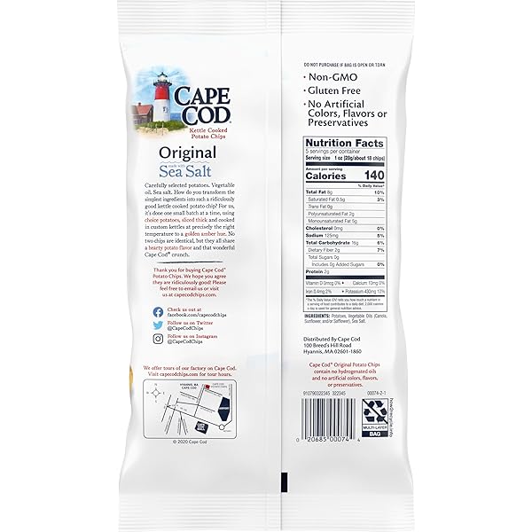 CAPE COD, KETTLE COOKED POTATO CHIPS ORIGINAL SEA SALT, 5 OUNCE