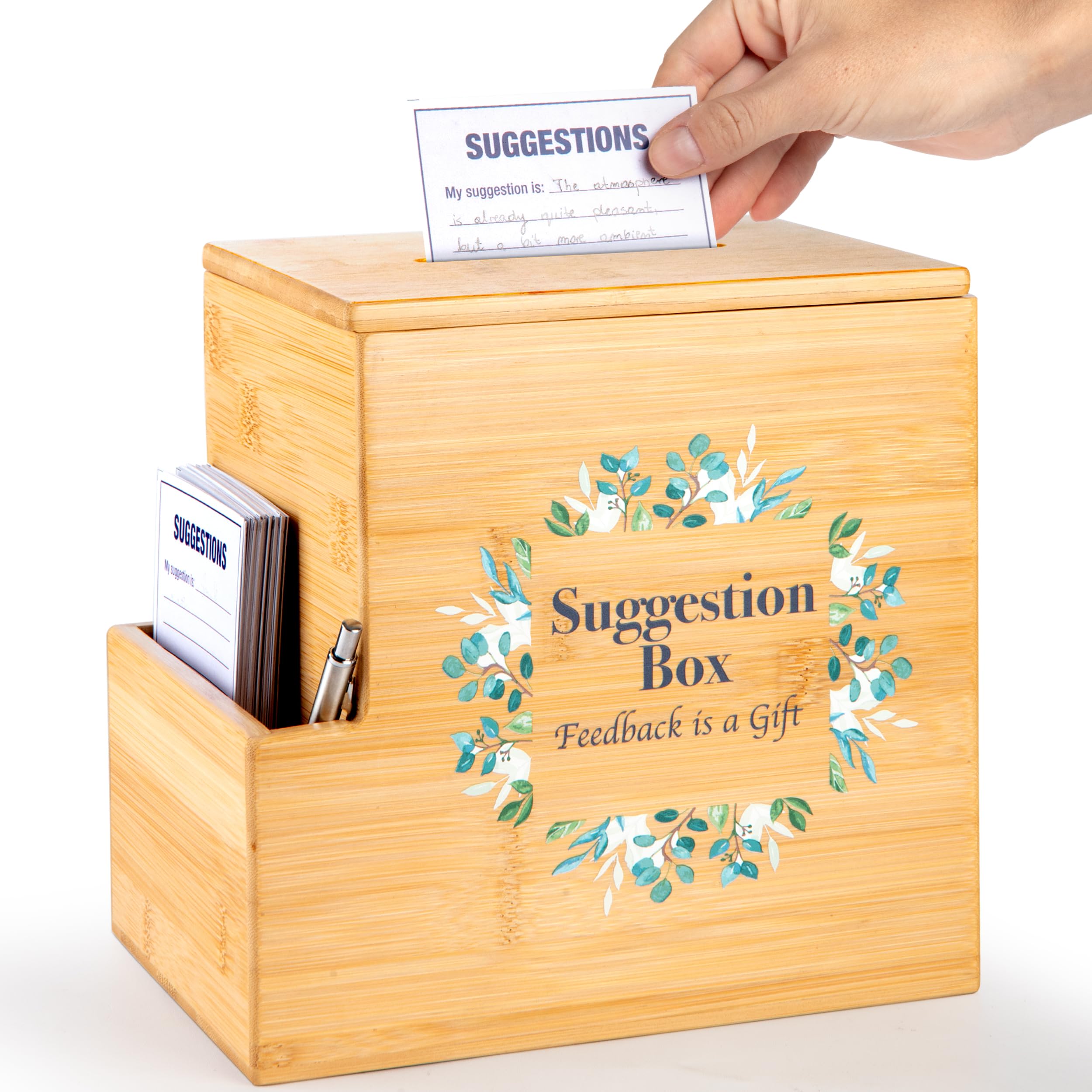 Photo 1 of Suggestion Box with Slot, Donation, Rustic Feedback for Patient Care and Prayer Requests, 8H x 5.5W x 7.5L inch, Sustainable Bamboo Wood, School Voting