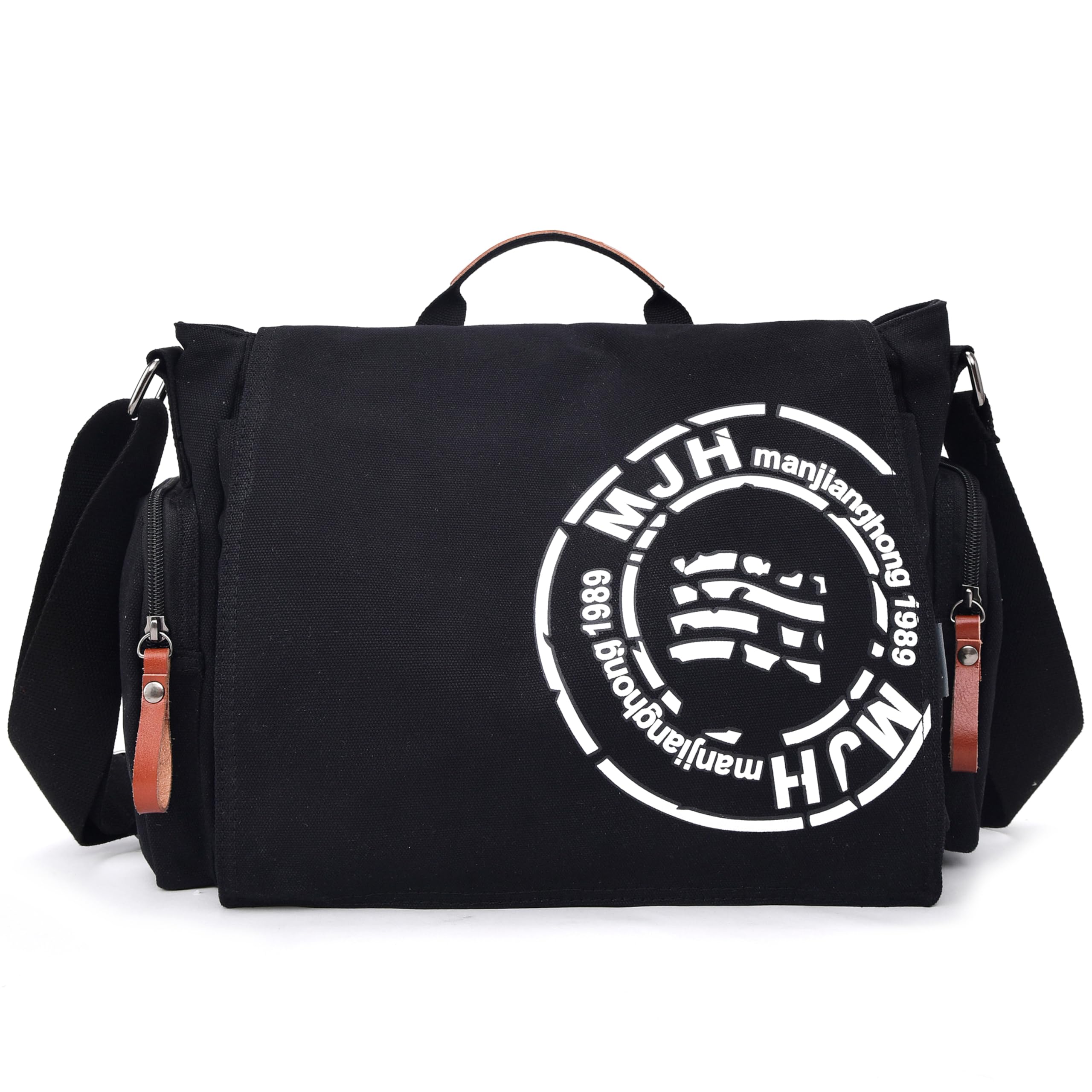 FSD.WG Satchel Messenger Bag for Men Canvas,Travel Shoulder bag 13,5 Zoll Laptop Bags Bookbag, schwarz, Large