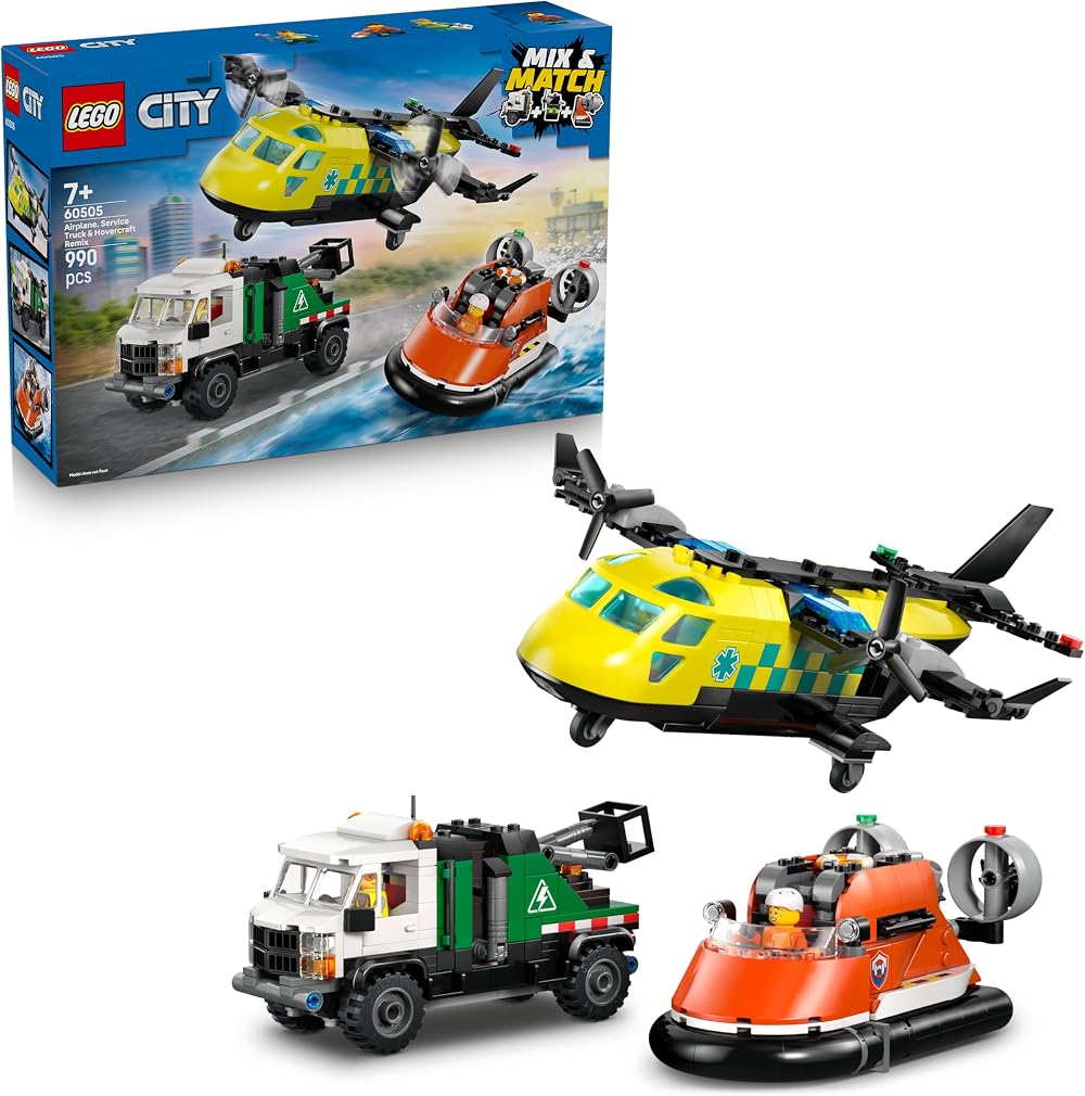 LEGO City 3in1 Airplane Service Truck Hovercraft Remix 60505 3 Minifigures