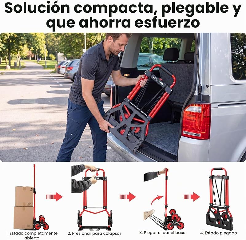 Carrinho Dobrável para Subir Escadas, 50 kg Vermelho