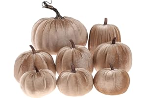 Gresorth 8pcs Assorted Size Fake Handmade Champagne Velvet Pumpkins Artificial Fall Harvest Halloween Decoration for Home Kitchen Farmhouse Thanksgiving Wedding Festival