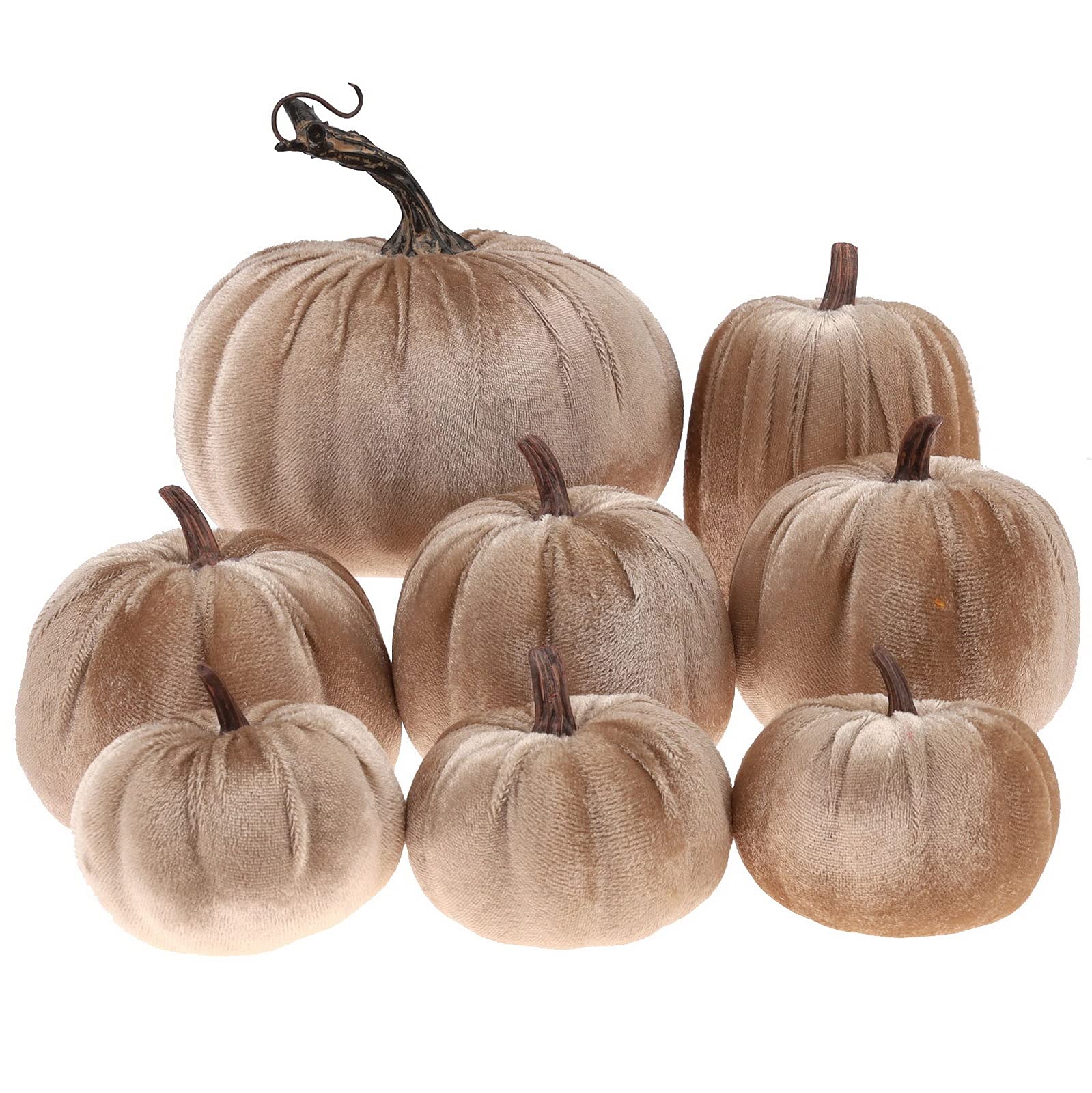 Gresorth 8pcs Assorted Size Fake Handmade Champagne Velvet Pumpkins Artificial Fall Harvest Halloween Decoration for Home Kitchen Farmhouse Thanksgiving Wedding Festival
