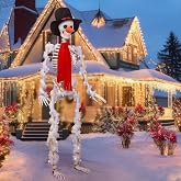 Geyoga 9 Pcs 12ft Christmas Skeleton Snowman Costume,White,Red | Christmas Snowman Outfit for Skeleton, Santa Top Hat, Red Scarf, Carrot Nose, 6 White Garlands, Xmas Party Yard Outdoor Decor