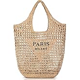 Pleneal Straw Beach Bags for Women - Women Beach Handmade Woven Tote Bag, Summer Mesh Hollow Shoulder Bag for Holiday Market