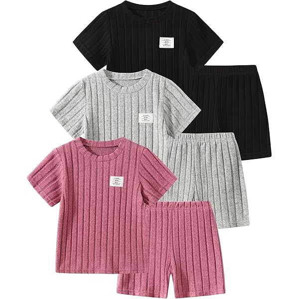 Girls 4 Pieces Outfits Short Sleeve Printed Tee Tops And