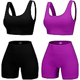 YWBIN 4 Piece Workout Sets for Women Seamless Ribbed High Waist Yoga shorts with Sports Bra Outfits