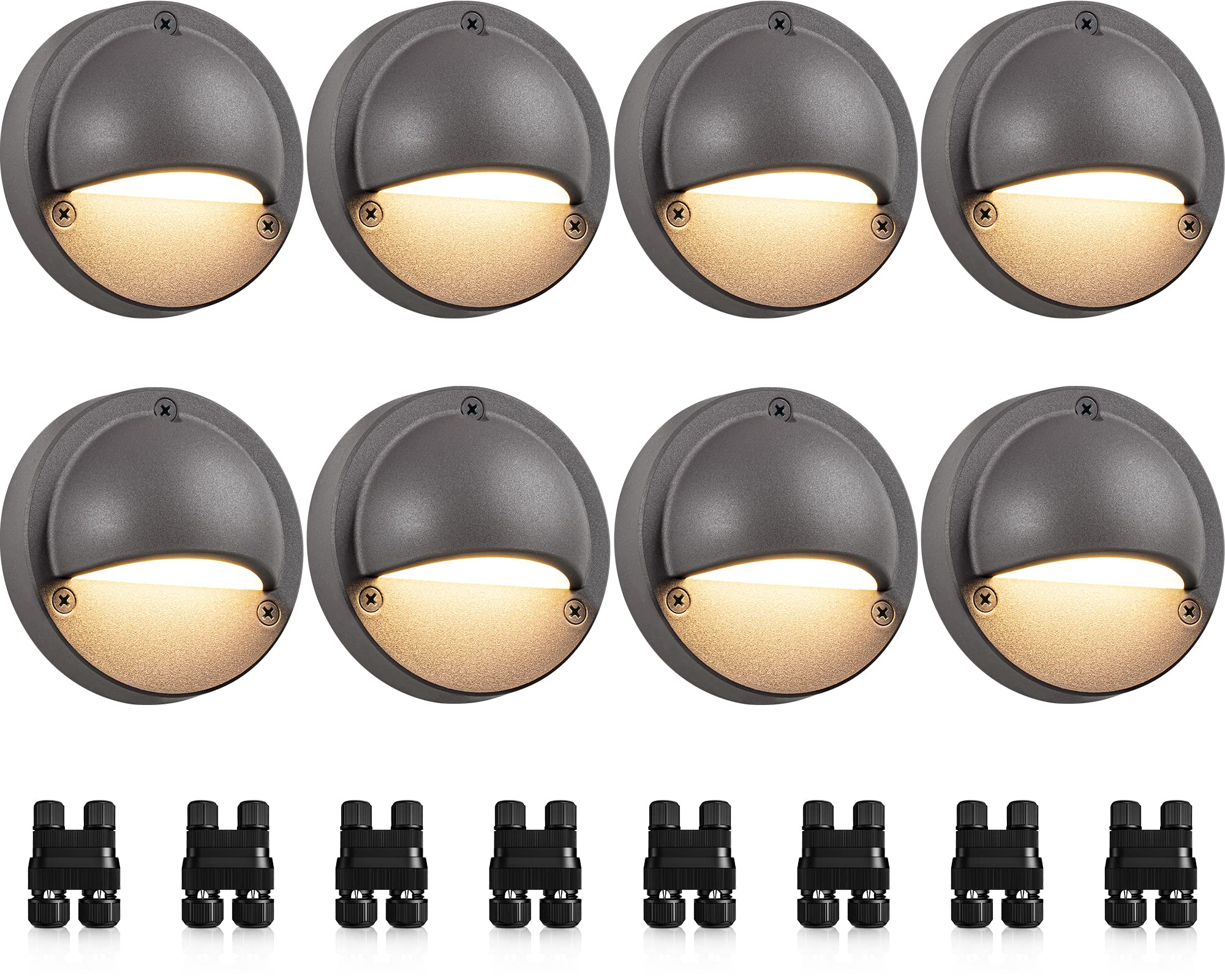 Photo 1 of SUNVIE Low Voltage Deck Lights with Fastlock2 Wire Connector 5W LED Landscape Step Stair Lights Outdoor Accent Lighting Garden Post Fence Light 3000K 12-24V AC/DC 3.2FT ETL Listed Cord, 8 Pack