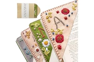 GENERIC Dalianlc 26 Letters Personalized Hand Embroidered Corner Bookmark Cute Flower Embroidery Corner Book Marker Handmade Stitched Felt Triangle Corner for Book Reading Lovers Gift (J, Fall)