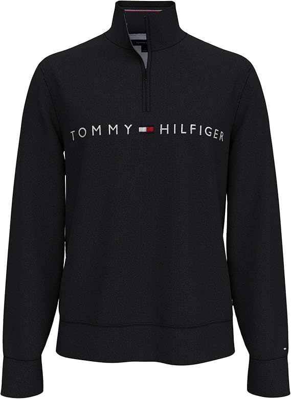 Tommy Hilfiger Men's 1/4 Zip Mockneck Sweatshirt, TH DEEP BLACK, XS ...