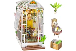 RHZN DIY Book Nook Kit, Miniature Dollhouse Kit, Decorative Bookend, 3D Wooden Puzzle for Adults, Garden House Style