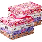 Tegeme 8 Pcs Fleece Dog Blankets for Small Dogs Cat Soft Coral Velvet Warm Sleep Mat Fluffy Dog Paw Print Blanket for Kitten Doggy Small Animal(24 x 16 Inch,Mixed Color)