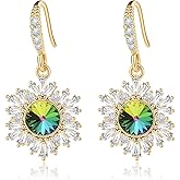 Austrian Crystal Snowflake Drop Dangle Earrings for Women Dangling Christmas Earrings 14K Gold Plated Hypoallergenic Jewelry