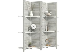 HOMCOM 4 Panel Room Divider with Display Shelf, 5.6 FT Folding Privacy Screen, Portable Freestanding Partition Wall Divider f
