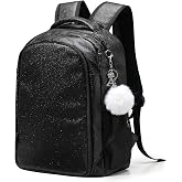 Cheer Backpack with Keychain, Glitter Cheerleading Backpack for Girls Black | Girls School Backpack for Teens, Glitter Bookbag with Large Capacity for Middle High School Students, Travel and Daily Use