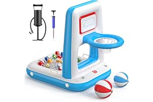 QPAU Pool Basketball Hoop with Built-in Cooler, 42" Heavy Duty Poolside & Floating Basketball Hoop for Inground and Above Gro