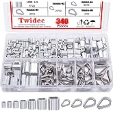 Twidec/340PCS 304 Stainless Steel Wire Rope Cable Thimbles and Aluminum Crimping Loop Sleeve 3/64"-3/16" for Wire Rope Cable Thimbles Rigging Assortment Kit N-071-340PCS