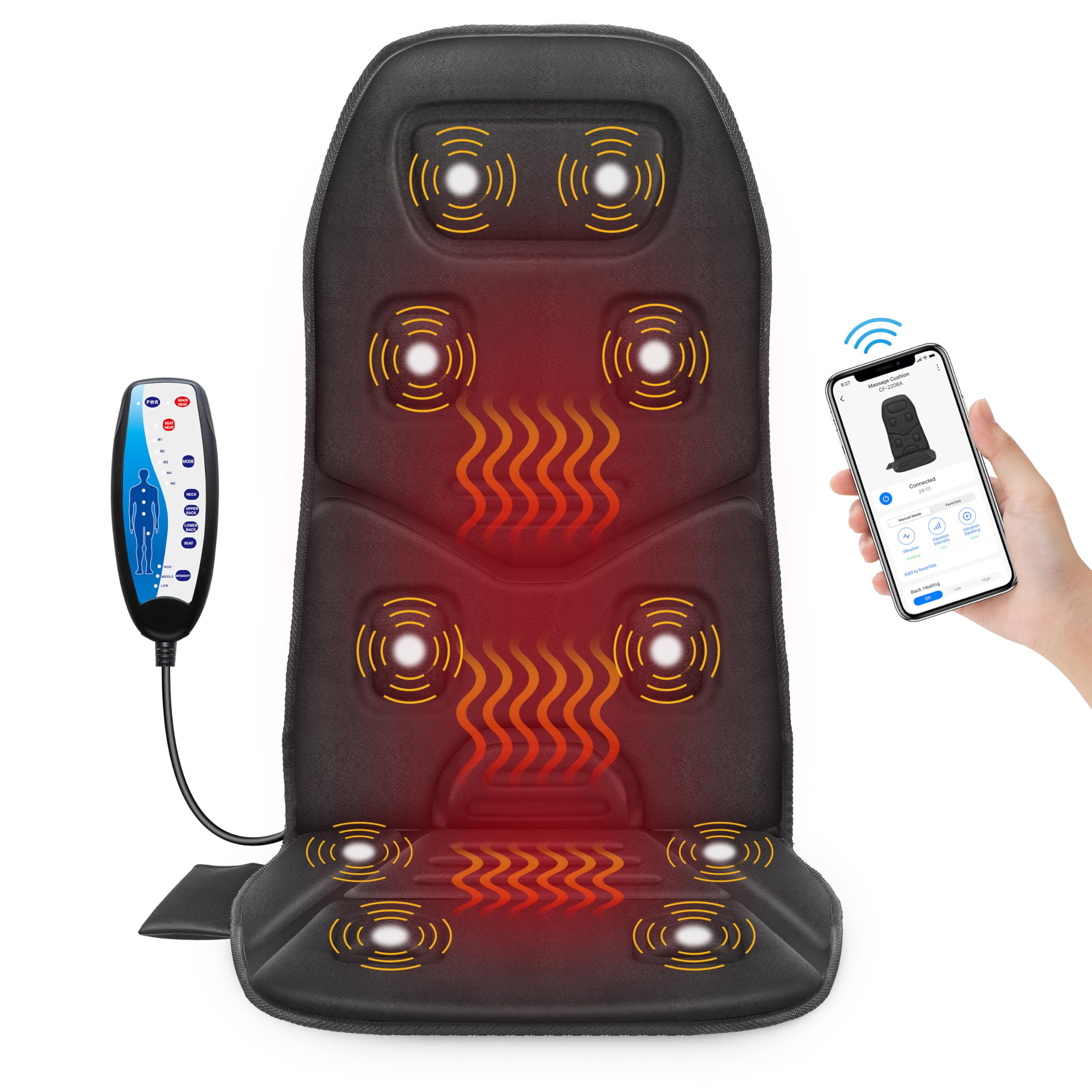 Photo 1 of *** POSSIBLY FOR PARTS/UNKNOWN DAMAGES OR MISSING PIECES*** COMFIER Back Massager with Heat, App Control Vibration Massage Seat Cushion, 10 Motors & 3 Heat Levels Chair Massager Pad, Gifts for Mom,Dad Home Office Use,Black