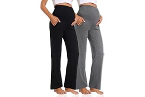 Foucome Women's Maternity Pants Casual Loose Wide Leg Cozy Pant Pregnancy Palazzo Lounge Trousers with Pockets