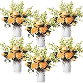 Solsew 6 Sets Artificial Peonies Flowers, 6 Artificial Peony with Vase 6 Faux Eucalyptus, Faux Silk Peony Bouquet Spring Flowers for Decoration Wedding Party Home Dining (Yellow)