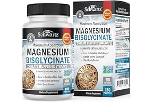 BIOSCHWARTZ Magnesium Bisglycinate Chelated Supplement - High Absorption Magnesium Supplement for Muscle, Bone & Joint Support - Non-GMO, Non-Laxative, Fully Buffered for Maximum Bioavailability - 180 Capsules