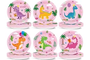 YIAOYINNZ 60Pcs Dinosaur Birthday Party Decorations Dino 7 Inch Dessert Plates Tableware Pink Dinosaur Dinner Paper Plates Dino Roar Theme Dinnerware for Kids Girls Boys Party Baby Shower Supplies Favors