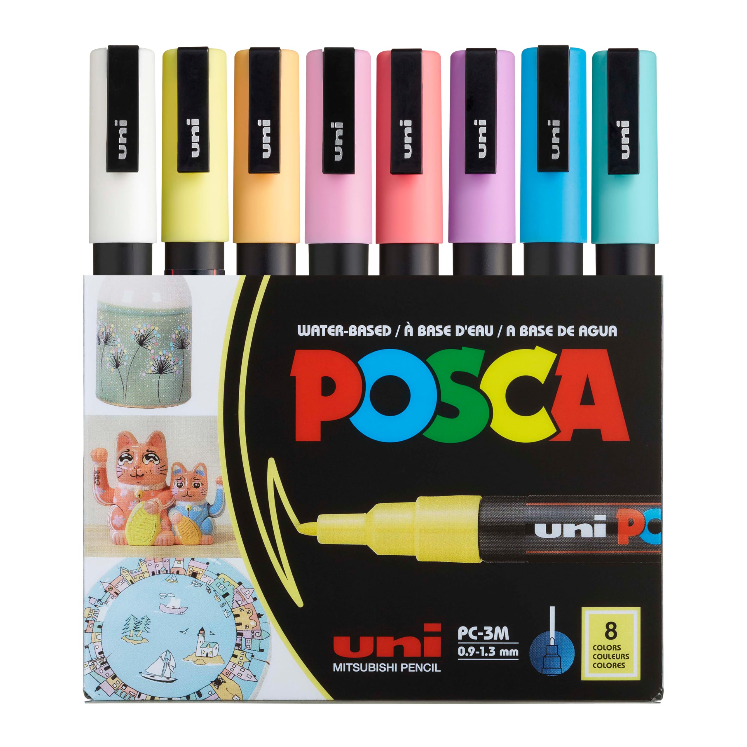 Posca - PC3M - Fine Tip Pen - Soft Colors, 8 pc