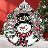 Snowman Stained Glass Ornament - Winter Gift for Xmas,Christmas Tree Decorations, Exchange Present