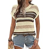 Ivicoer Womens Spring Summer Tops Crochet Cap Sleeve Sweater Hollow Out Beach Vacation Clothes Trendy 2026 Loose Fit