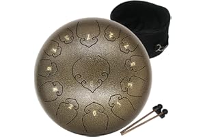AMKOSKR Steel Tongue Drum - 13 Notes 12 inches - Percussion Instrument -Handpan Drum with Bag, Music Book, Mallets, Finger Picks