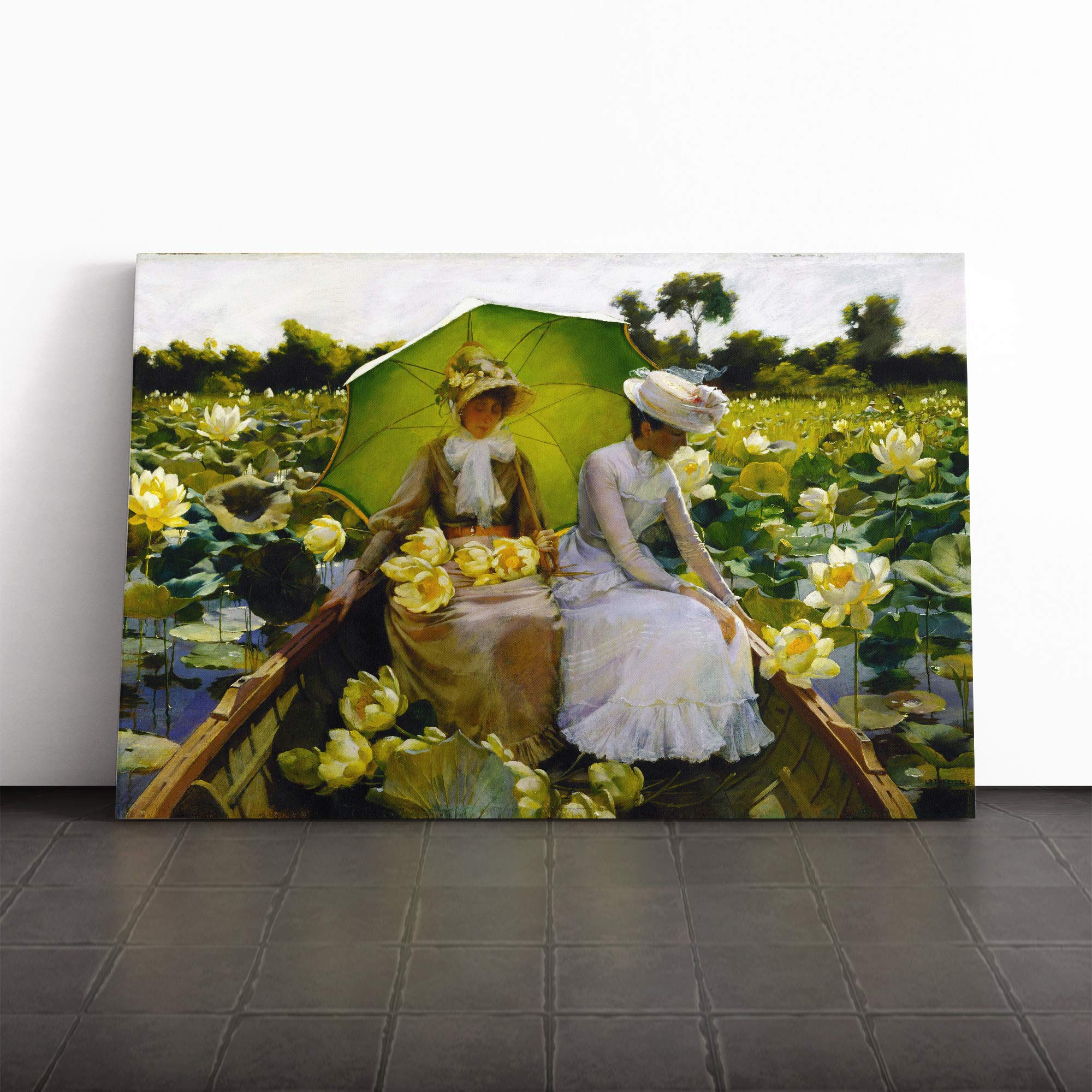 Charles C. Curran Lotus Lillies Canvas Print | Gallery Wrapped 30mm Frame Wall Art | 20x14 inches | Ready to Hang | Modern Floral Picture | Living Room Bedroom Lounge Office