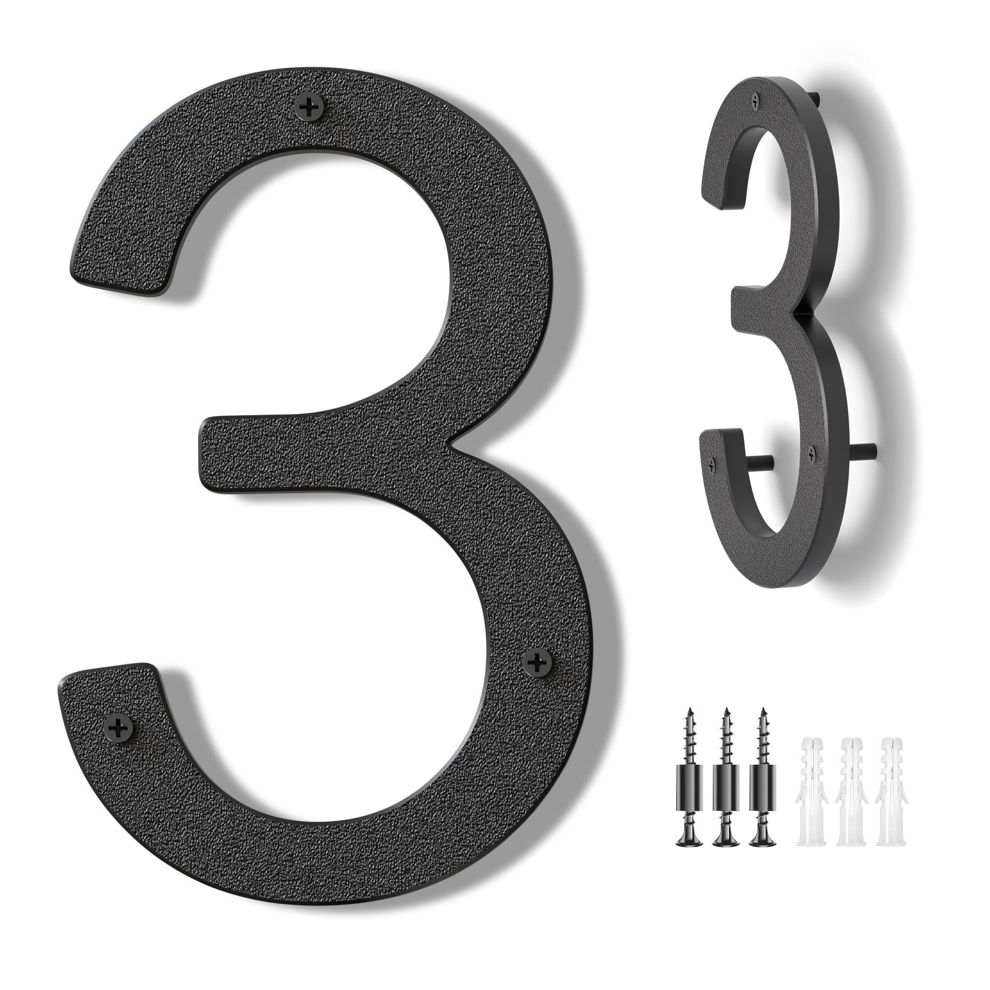 House Numbers Large Door Number 10 inch/25 cm - Modern House Numbers Black Plastic Exterior Front Door Address Numbers 3