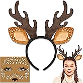 Itscolofy Deer Costume Adult Women Girls, Deer Antlers Headband and Face Sticker, Halloween Deer Ears Reindeer Costume Accessories