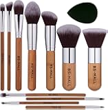 BS-MALL Premium 11 PCS Synthetic Bamboo Blush Foundation Eyeshadow Eyeliner Bronzer Makeup Brushes Sets Plus 1 Piece Makeup Sponges