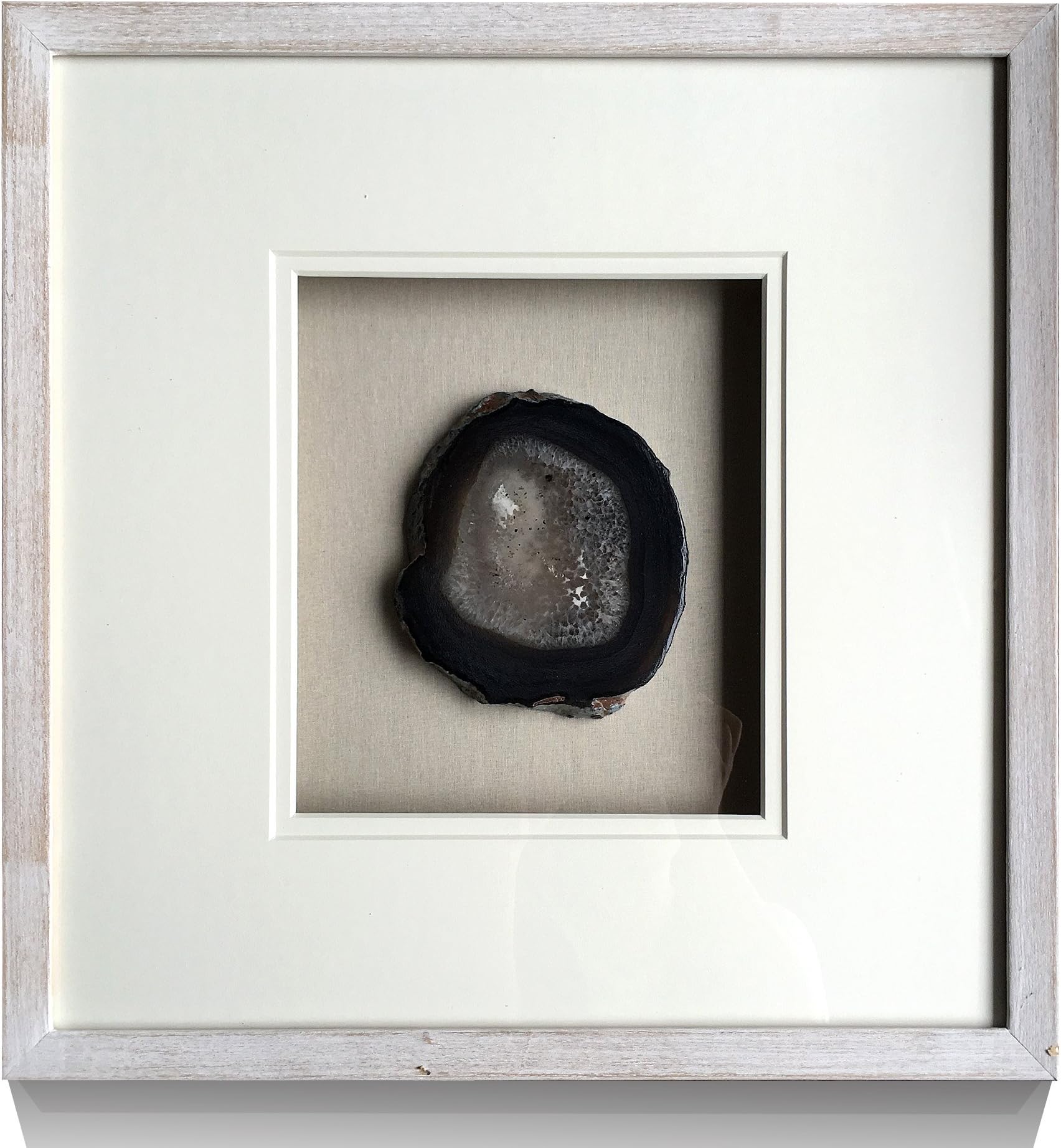 cubism Wall Art Artwork 20x20inch Natural Agate Stone Shadow Box with WhiteWashed Wooden Framed