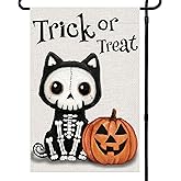 Halloween Cat Garden Flag Trick or Treat Welcome Small Flags for Outside, 12x18 Inch Jack O'Lantern Pumpkin Double Sided Burlap Holiday Fall Banner Yard Outdoor Decoration