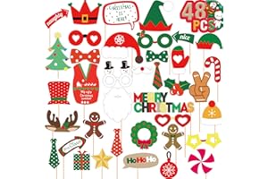 Joy Bang Christmas Photo Booth Props, 48PCS Christmas Party Decorations Xmas Photo Props Backdrop Friendsmas Party Decorations Supplies Favors Games for Kids Adults
