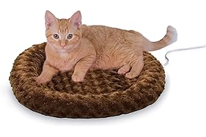 K&H Pet Products Bolster Heated Cat Bed for Indoor Cats, Thermo-Kitty Fashion Splash Orthopedic Foam Heated Pet Bed for Cats or Dogs, Waterproof Pet Heater, Safety Listed Small 18in Round Mocha