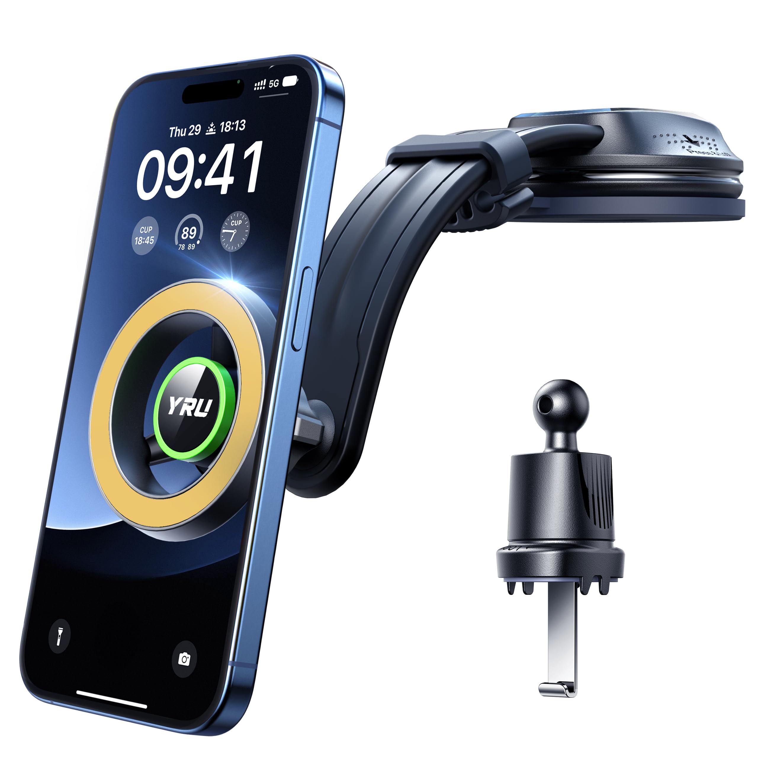 Photo 1 of [2026 Ultra Strongest Magnet] Vacuum Magnetic Car Phone Holder for Magsafe [360° Rotatable Suction] Cell Phone Mount for Dashboard Windshield Vent Cradle for iPhone 17 Pro Max 16 15 Android, Yellow