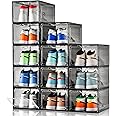 Clemate Upgraded X-Large Shoe Storage Box,12 Pack,Shoe Box Clear Plastic Stackable,Drop Front Shoe Box with Clear Door,Shoe Organizer Containers For Sneaker Display,Fit up to US Size13, Ashy