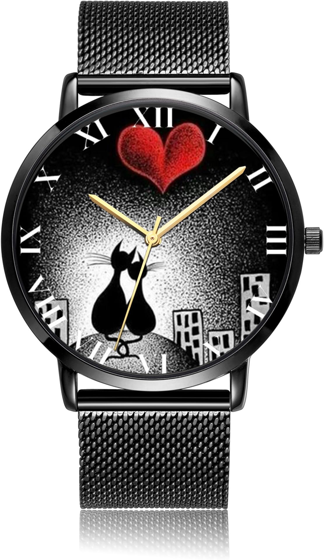 Women's Quartz Analog Watch, Personalized Custom Stainless Steel Case with Mesh Alloy Band Wristwatch